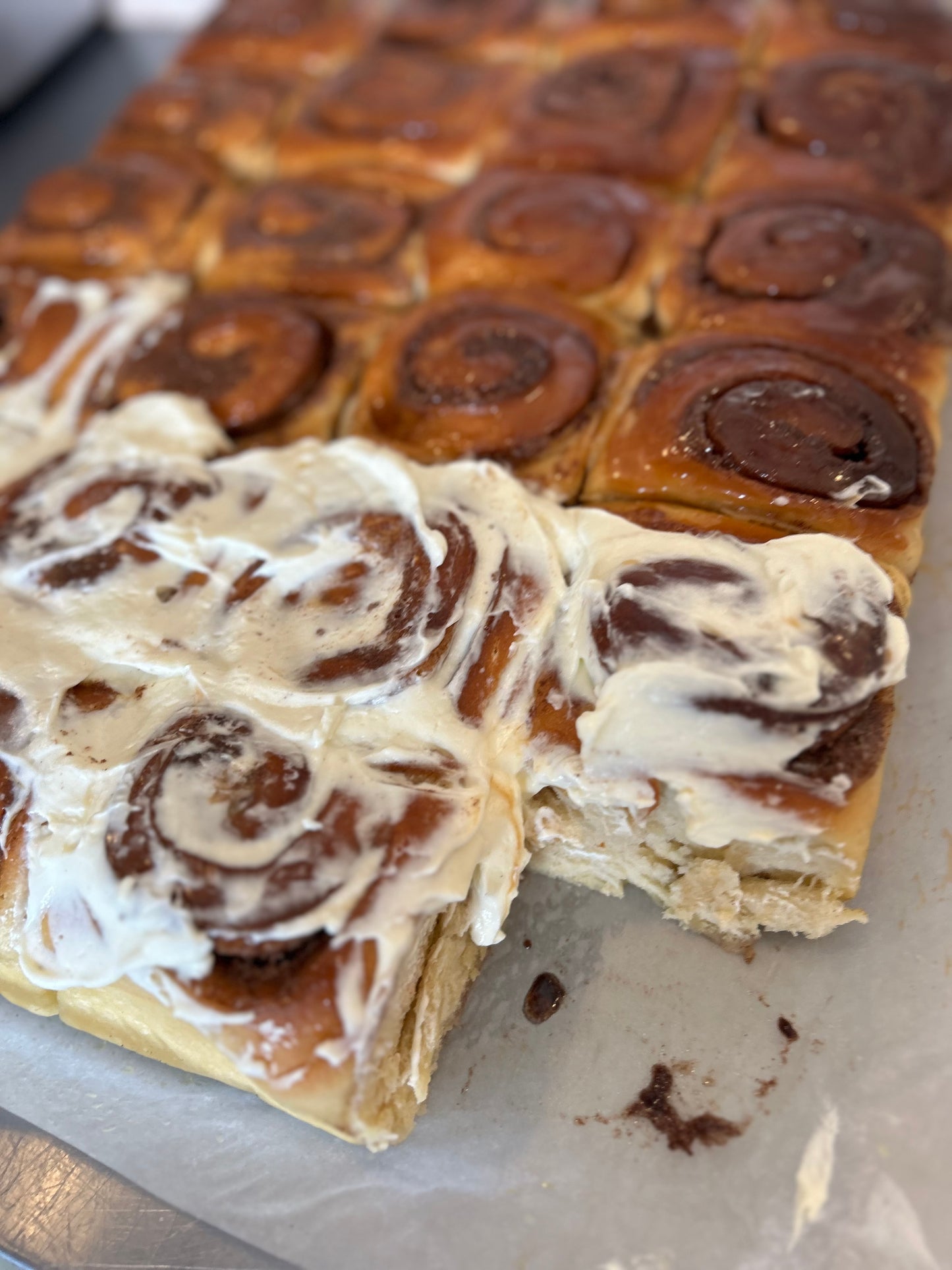 Saturday only. 6 x frosted cinnamon caramel buns